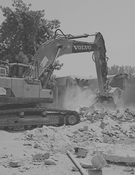 Demolition excavator at work