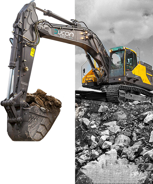 Demolition excavator at work