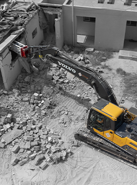 Demolition excavator at work