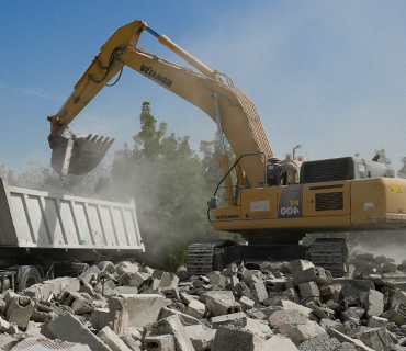 Aerial view demolition site