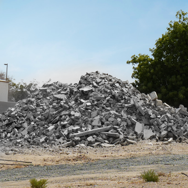 Large pile of construction debris and rubble